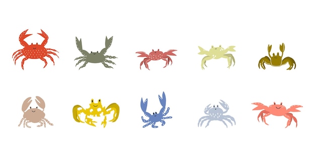 Cute crab in Scandinavian style on a white background Sea ocean Underwater world