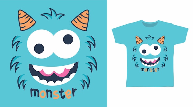 Vector cute crazy monster face for tee design