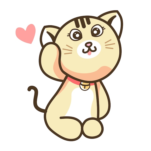 Cute Cream Ginger Cat Cartoon With Sweet Happy Face Sitting Kitten Doll