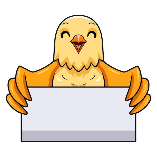 Cute creamino lovebird cartoon holding blank sign