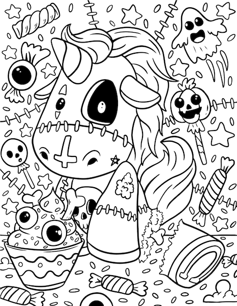 Cute and Creepy Kawaii Pastel Goth Adult Coloring Page