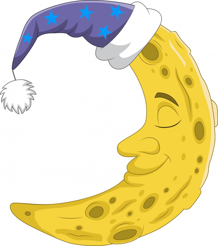 Vector cute crescent moon using sleeping cap