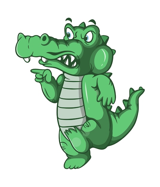 Vector cute crocodile cartoon illustration design pointing ready to fight