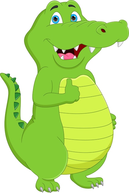 Cute crocodile cartoon thumb up on white background