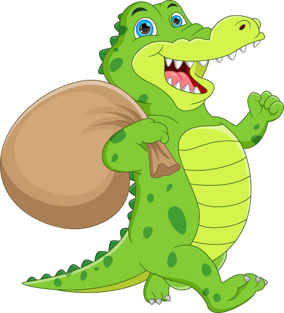 Cute crocodile cartoon waving on white background