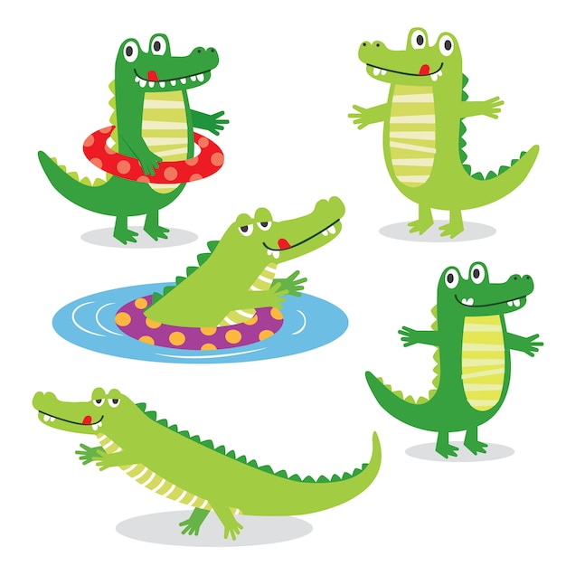 Cute crocodile character sets, vector illustration