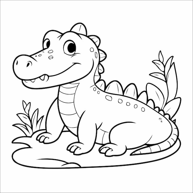 Вектор Раскраска милый крокодил для малышей