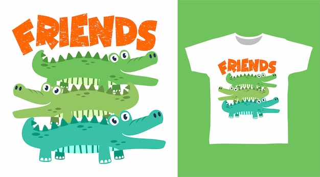 Vector cute crocodile friends t shirt design