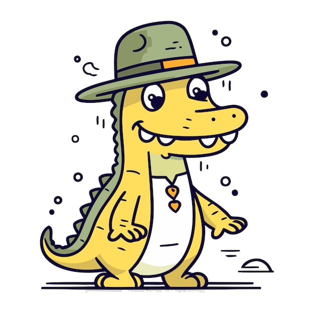 Cute crocodile in a hat and tie Vector illustration