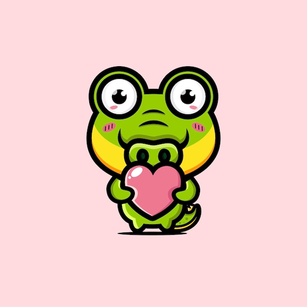 Vector cute crocodile hugging a love heart