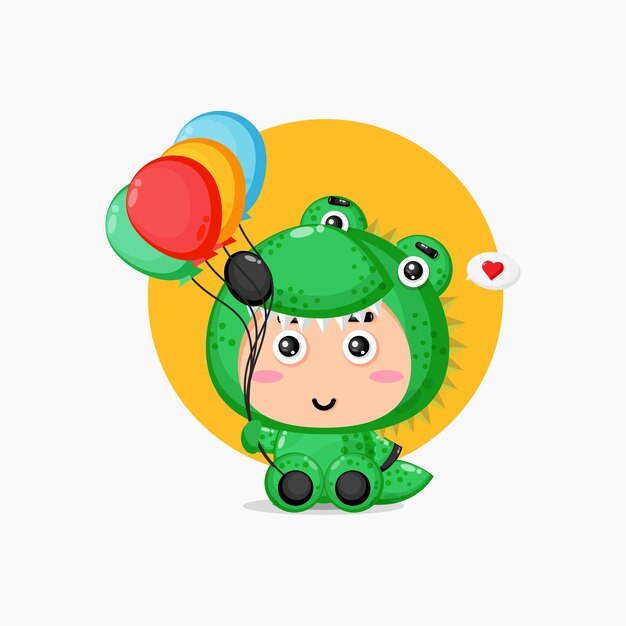 Cute crocodile mascot carrying balloons