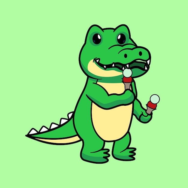 Vector cute crocodile mascot eating ice cream of illustration vector