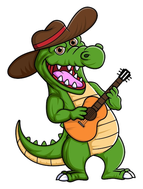 Cute Crocodile Playing Guitar Cartoon character