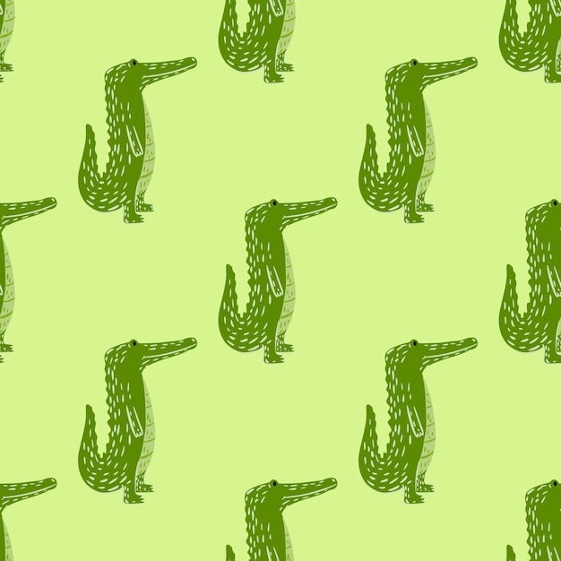 Cute crocodile seamless pattern Background with funny alligator in doodle style for fabric Repeated design texture for printing wrapping interior wallpaper tissue Vector illustration