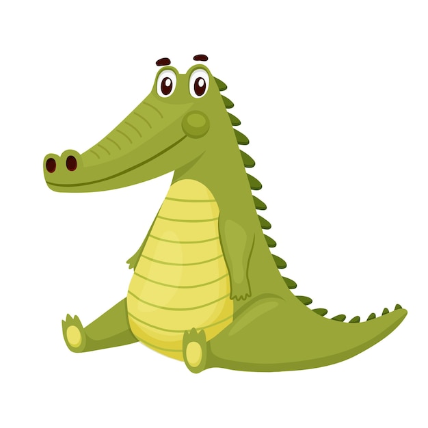 Vettore carino coccodrillo seduto alligatore divertente isolato su bianco cartoon illustrazione vettoriale carattere animale verde