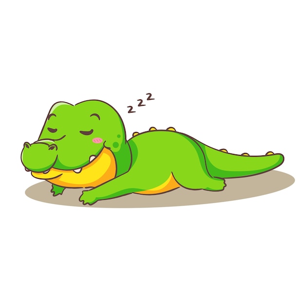 Cute crocodile sleeping cartoon character on white background vector illustration