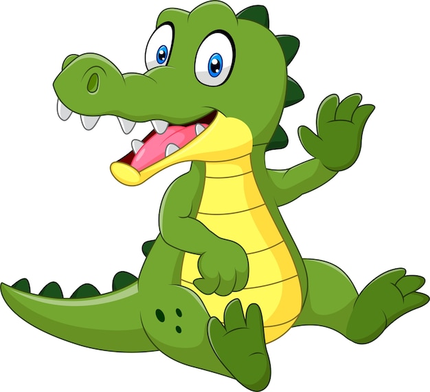 Cute crocodile waving hand isolated on white background