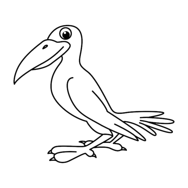 Cute crow bird cartoon characters vector illustration For kids coloring book