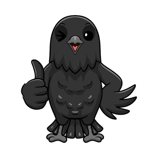 Cute crow bird cartoon giving thumb up