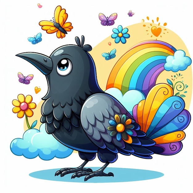 Cute Crow Vector Cartoon illustration