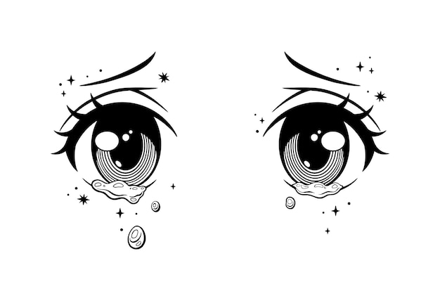 Crying eyes anime stroke high quality Royalty Free Vector