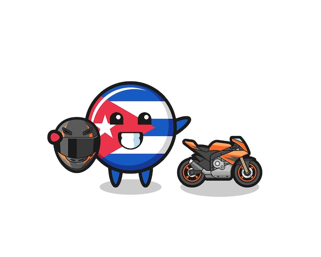 Cute cuba flag cartoon as a motorcycle racer cute design