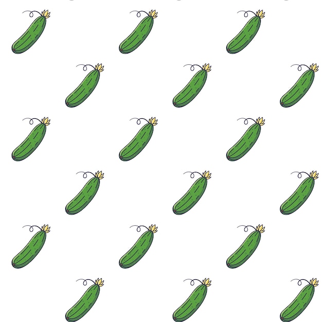 Cute Cucumber seamless pattern in doodle style Vector hand drawn cartoon Cucumber illustration