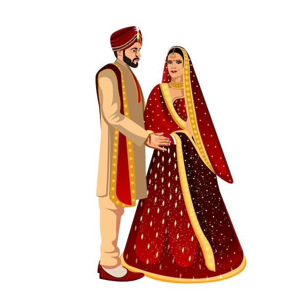Coppia carina nel carattere tradizionale indiano delle coppie di nozze