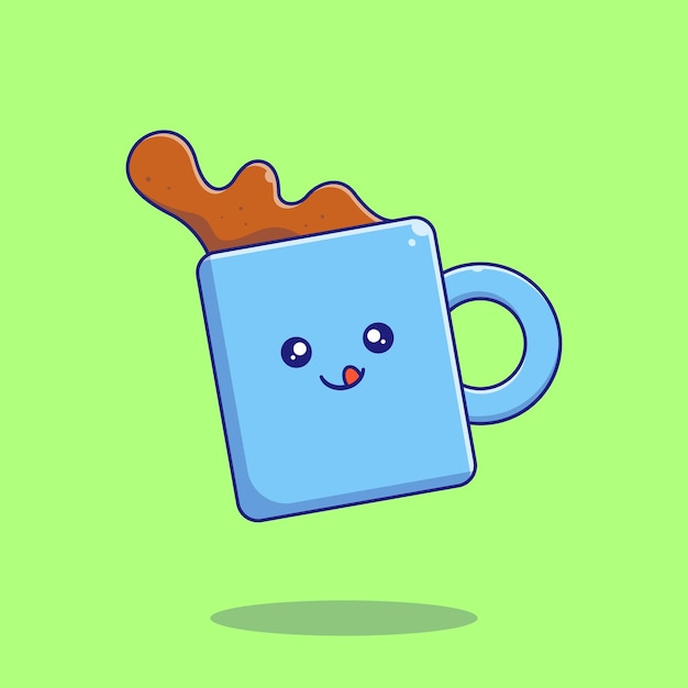 Carino tazza di caffè assaporando deliziosi personaggi dei cartoni animati piatti.