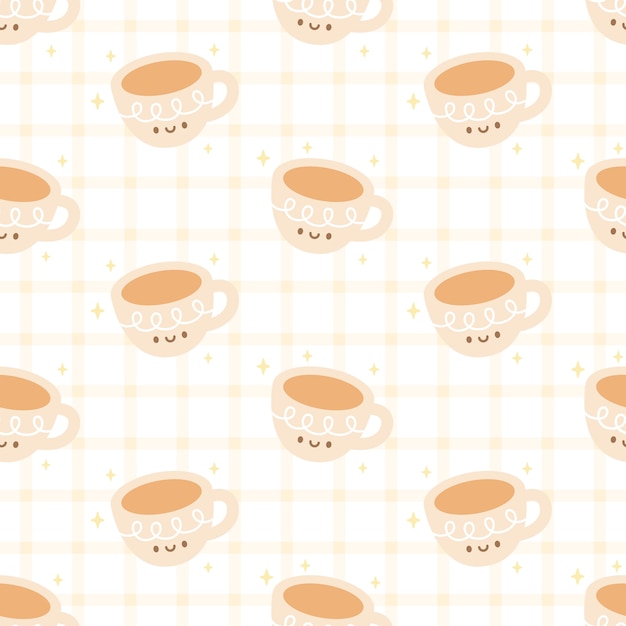 Vector cute cup of coffee seamless pattern