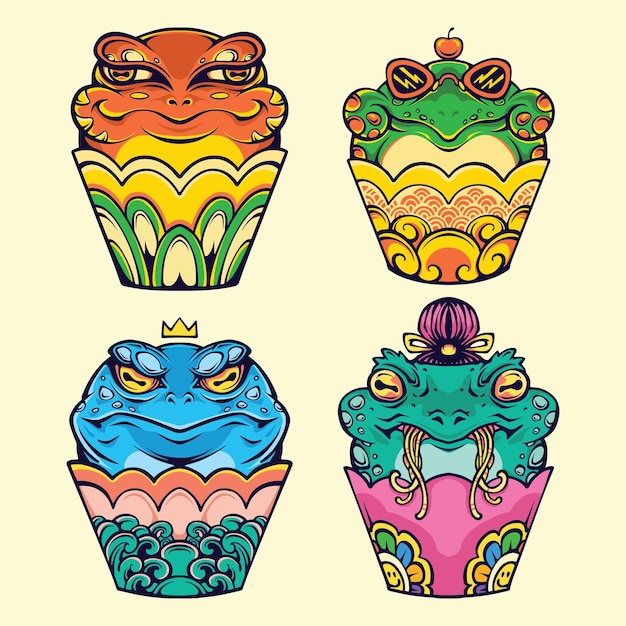 cute cup frog vector set