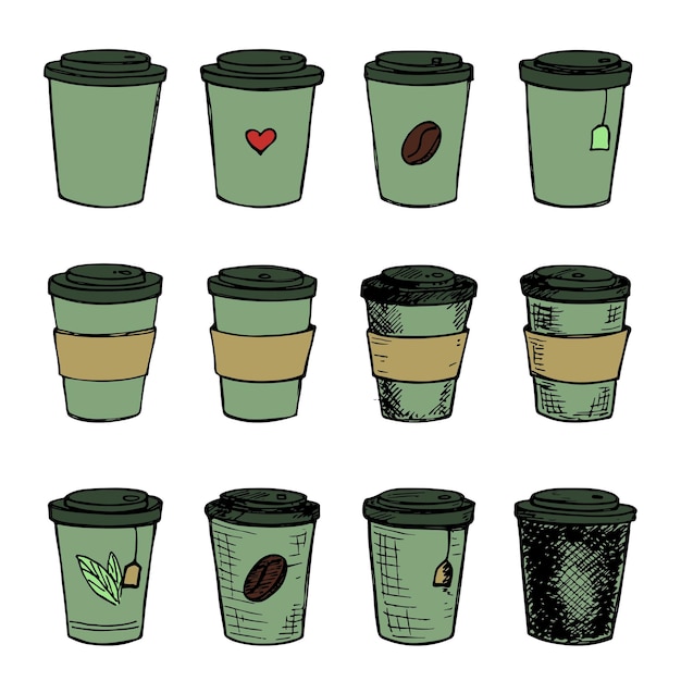 Милая иллюстрация чашки чая и кофе простой клипарт чашки уютный домашний набор каракулей