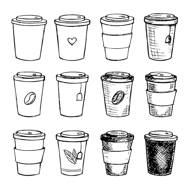 Illustrazione di una tazza di tè e caffè carina clipart della tazza semplice set di doodle per la casa accogliente