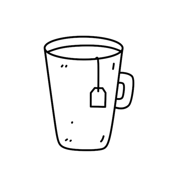 흰색 배경에 고립 된 귀여운 차 한잔 손으로 그린 그림 낙서 스타일