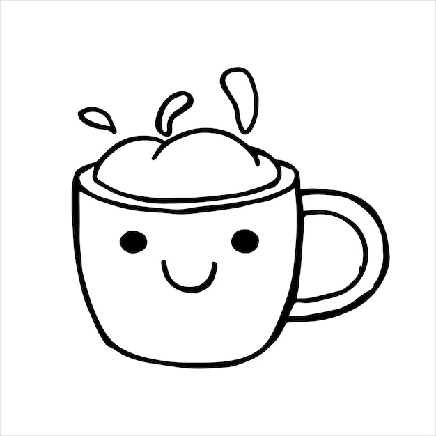 Vettore una tazza carina con un disegno vettoriale di caffè in stile doodle kawaii