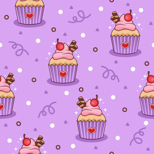 Cute cupcake cartoon vector pattern backgrounds