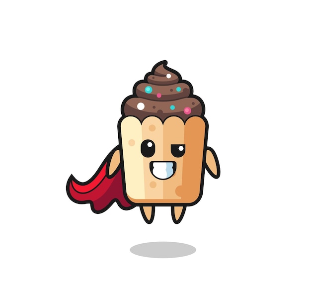 The cute cupcake character as a flying superhero