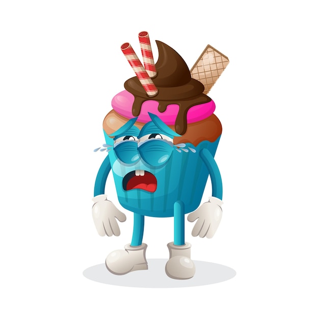 Cute cupcake mascot crying