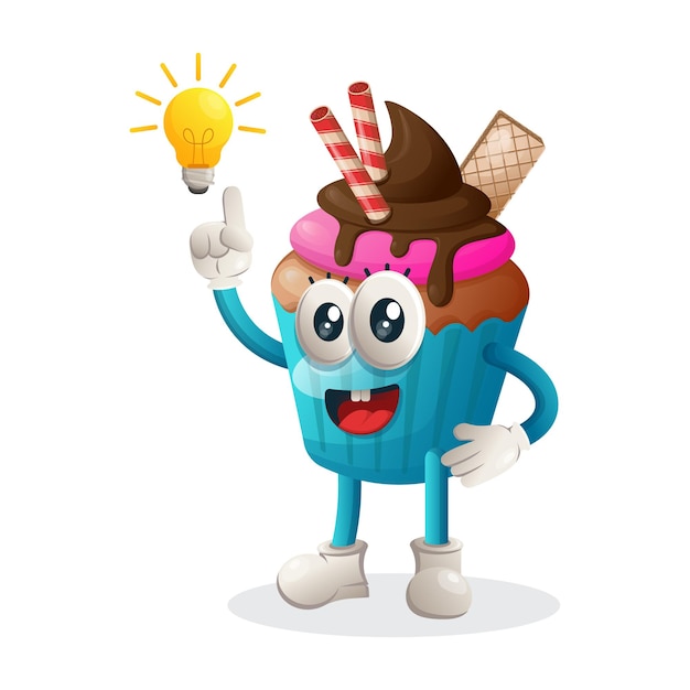 Vector cute cupcake mascot got an idea bulb idea inspiration