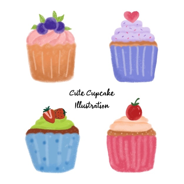 Vector cute cupcake waterverf illustratie collectie