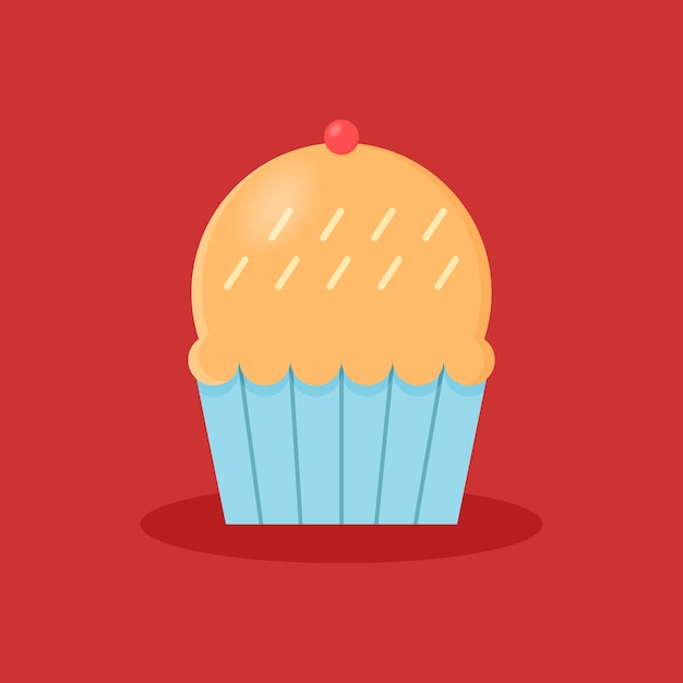 Vector cute cupcake with red background