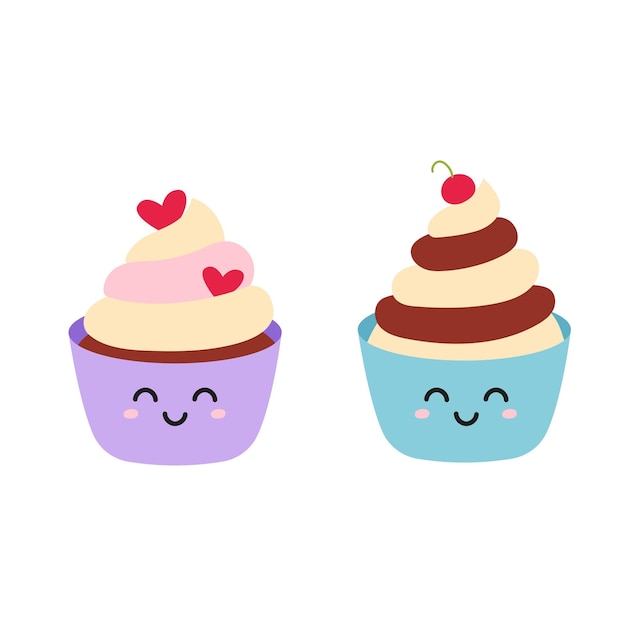 Cute cupcakes cartoon vector