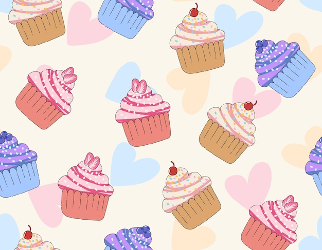 Vector cute cupcakes seamless pattern