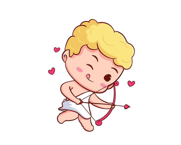Cute cupid cartoon character with arrow. valentines day event. isolated white background