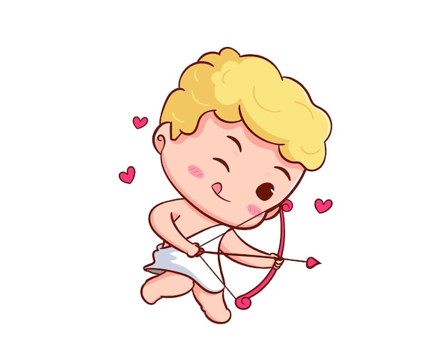 Cute cupid cartoon character with arrow. Valentines day event. Isolated white background