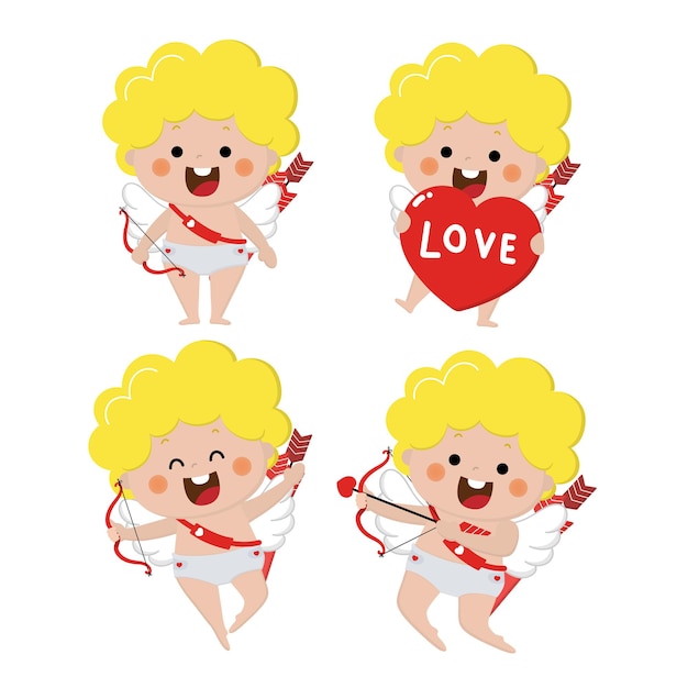 Vector cute cupid character set