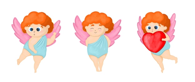 화살표와 하트와 귀여운 큐피드 캐릭터 발렌타인 데이 날개를 가진 Eleient 천사