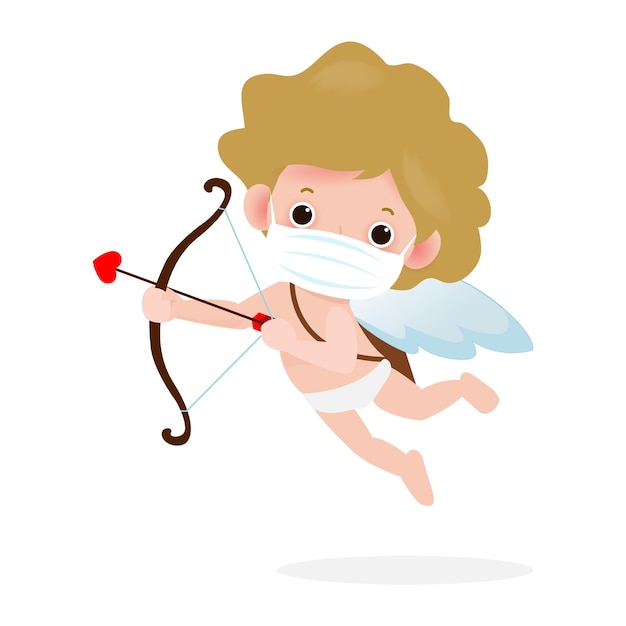 cute cupid holding a wooden bow character in Happy Valentines Day