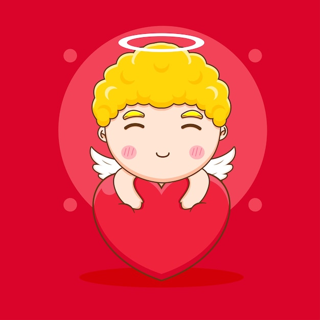 Cute cupid hugging cartoon character