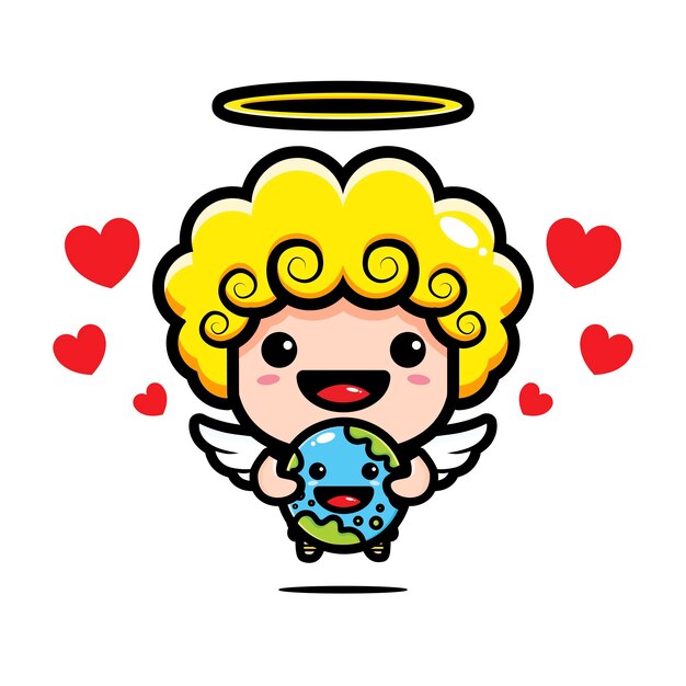 Cute cupid hugging earth full of love